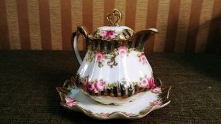 Vintage Nippon Hand Painted Roses 10 oz Individual Porcelain Teapot w.  Liner 2
