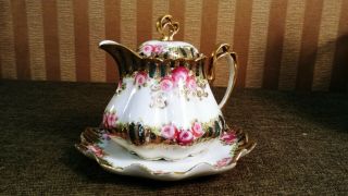 Vintage Nippon Hand Painted Roses 10 oz Individual Porcelain Teapot w.  Liner 4