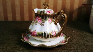 Vintage Nippon Hand Painted Roses 10 oz Individual Porcelain Teapot w.  Liner 5