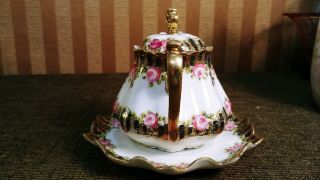 Vintage Nippon Hand Painted Roses 10 oz Individual Porcelain Teapot w.  Liner 6