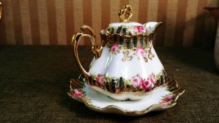 Vintage Nippon Hand Painted Roses 10 oz Individual Porcelain Teapot w.  Liner 7