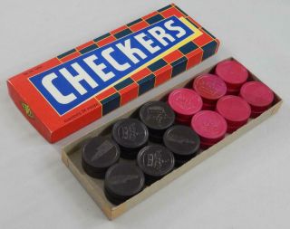 Vintage Halsam No 145w Wooden Checkers 24 Piece Set With Box Bg341
