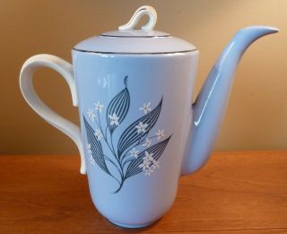 Vintage Homer Laughlin Skytone STARDUST blue and floral spray 6 - cup coffee pot 3