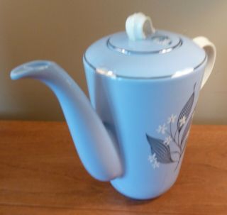 Vintage Homer Laughlin Skytone STARDUST blue and floral spray 6 - cup coffee pot 5