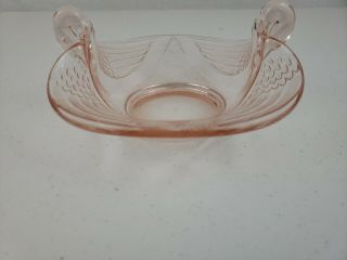 Vintage Pink Depression Glass Double Handle Swan Serving Bowl Candy Dish No Chip