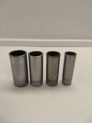 4 Vintage Snap - On 1/2 Drive 12 Point Deep Well Sockets