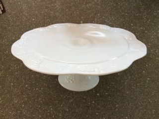 Vintage White Milk Glass Pedestal Cake Plate Stand Vine And Grape