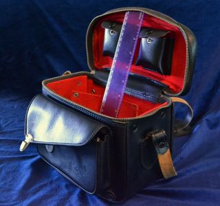 Vtg 70 ' s Black Leather Camera Kali Bag Kalimar Travel Case w Red Liner Model 190 5