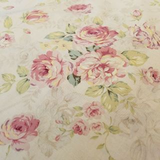 3.  58 Yards Vintage Roses Floral Screenprint Fabric Pale Pink Background 43 