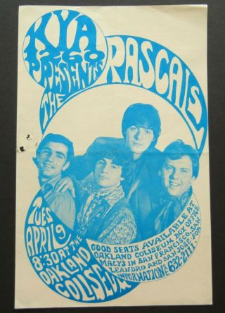 Vtg Apr1968 Music Survey Kya Radio1260 12 - 60 San Francisco Handbill The Rascals