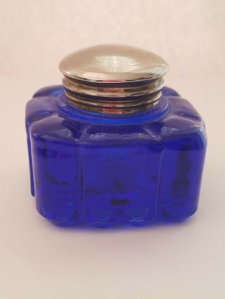 Vintage Cobalt Blue Glass Inkwell 2 3/4 " Square Bottle