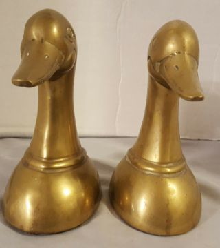Pre - Owned Vintage Heavy Bookends 6 1/2 " Tall Brass Duck Head Book Ends