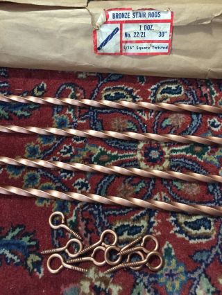 Four Vintage Bronze Finish Stair Carpet Rods 30” Twisted Iron Rods Nos
