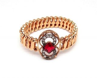Vintage Dfb Carmen Gold Filled Red & Clear Rhinestone Expansion Bracelet