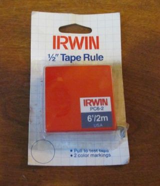 Vintage Irwin Metric,  Inch 1/2 In Wide Tape Measure Rule,  2m - 6ft,  Orig.  Package