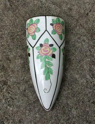 Vintage Japanese Art Deco Ceramic Wall Pocket Vase Hand Painted Flowers