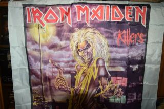 Iron Maiden 1982 Killers Tour Flag Poster Concert Vintage T - Shirt