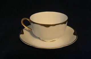 Vintage Haviland & Co Limoges White Gold China Scalloped Edge Teacup And Saucer
