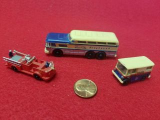 Vintage N Scale Bachmann 7019 Greyhound Bus,  Us Postal Mail,  Fire Truck Set 2