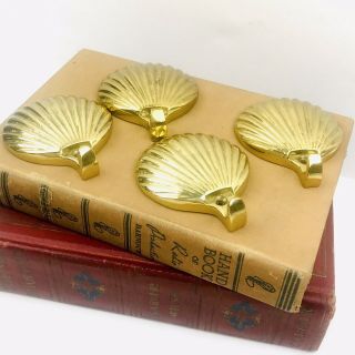 Vintage Bombay Company Brass Gold Tone Sea Shells Clam Wall Hooks Set Of 4