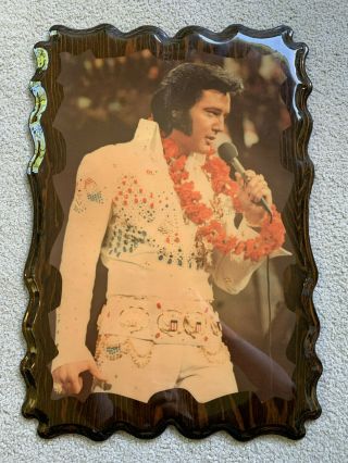 Vtg Young Elvis Presley Wood Lacquered Wall Art Laminate Picture Hawaii Bling