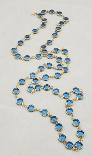 Sapphire Colored Swarovski Crystal Bezel Set Flapper Style Vintage Necklace