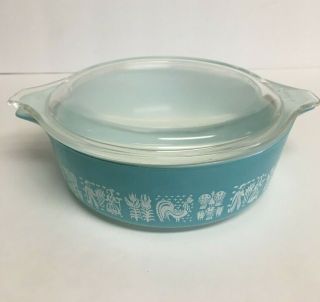 Vintage Pyrex Turquoise Amish Butterprint 471 1 - Pint Casserole Dish 470 Lid