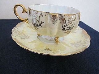 Decorative Collectible Royal Halsey Footed Tea Cup & Saucer Vintage