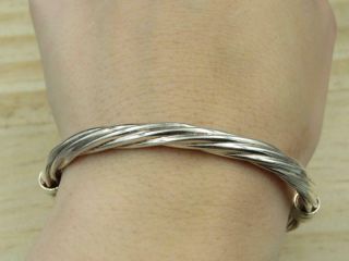 Vintage Italy Sterling Silver Grooved Cable Hinged Bangle Bracelet