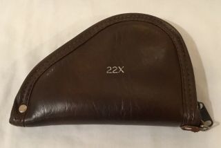 Vintage Brown Leatherette Pistol Soft Case Fur Lining Zipper Closure 7 " X 4.  5 "