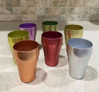 Vintage Heller Hostess Ware Colorama Anodized Aluminum Cups Set (7) Italy
