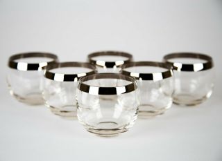 Dorothy Thorpe Style Silver Band Roly Poly Glasses Set Of 6 Vintage Barware Mcm