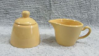 Vintage Small 3 " Yellow Pottery Cream Pitcher Creamer Sugar Bowl Set S/h