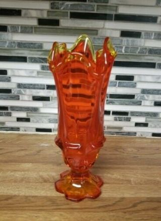 Vintage Viking Glass Amberina 8 Inch Swung Vase Orange And Yellow Footed Vase