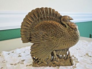 Vintage Solid Brass Turkey Napkin Holder Detailed Thanksgiving Autumn Fall
