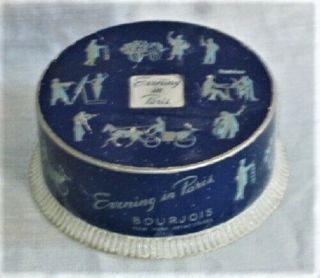 Vintage Bourjois Evening In Paris Perfume Talc Naturelle Powder Round Blue Box