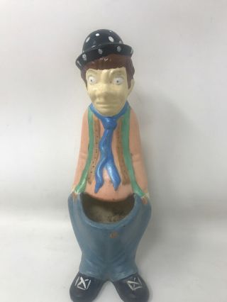 Vintage Ceramic Clown Hobo Cactus Planter Pencil Holder Figurine Droopy Pants