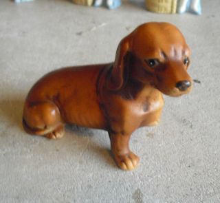 Vintage Ucci Japan Ceramic Brown Dachshund Dog Figurine 3 1/8 " Tall