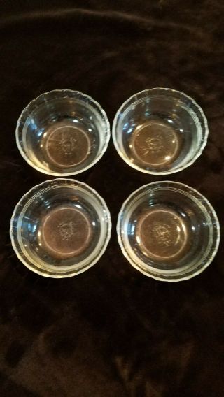 Four Vintage Pyrex Three Rings Fluted Clear Glass 10 Oz Custard Cups 465
