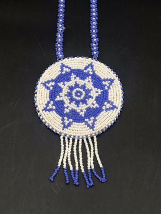 Vintage Native American Blue & White Seed Bead Necklace