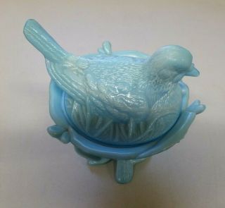 Vintage Westmoreland Blue Milk Glass Nesting Bird Hen Dish Lidded