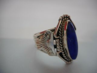 Vintage Navajo Sterling Silver 925 Signed Gw Blue Lapis Ring Size 7