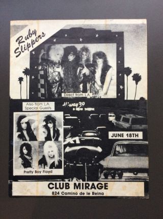 Ruby Slippers Vintage Flyer Ad For Club Mirage With Pretty Boy Floyd Glam Rock
