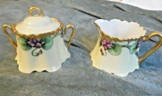 Vintage Z S & Co Bavaria Handpainted Floral W/ Gold Trim Creamer & Sugar Bowl