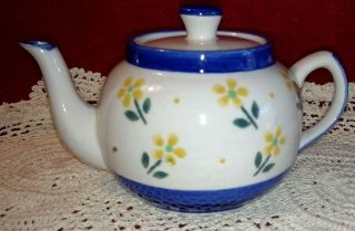 Vintage Round Tea Pot Yellow And Green Floral On Off White