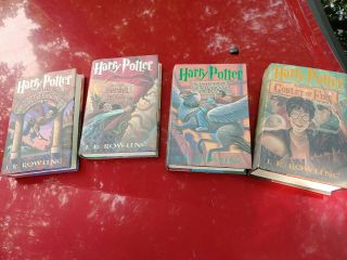 4 Hardcover Harry Potter Books 1st American Edition.