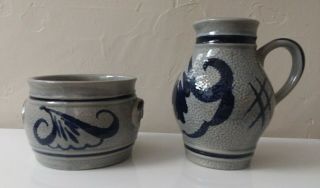 Vintage Gerzit German Pottery Stoneware Sugar & Creamer Pitcher Jug Salt Glazed
