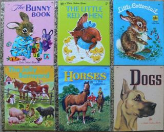 6 Vintage Little Golden Books Horses,  Dogs,  Bunny Book,  Little Cottontail,