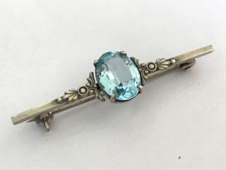Vintage Silver Blue Topaz Bar Brooch Pin.  1 7;8”