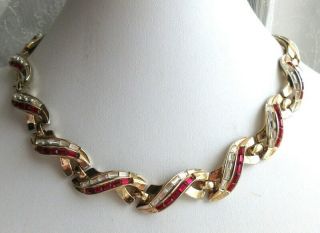 Coro Vintage Red & Clear Baguette Rhinestones Necklace